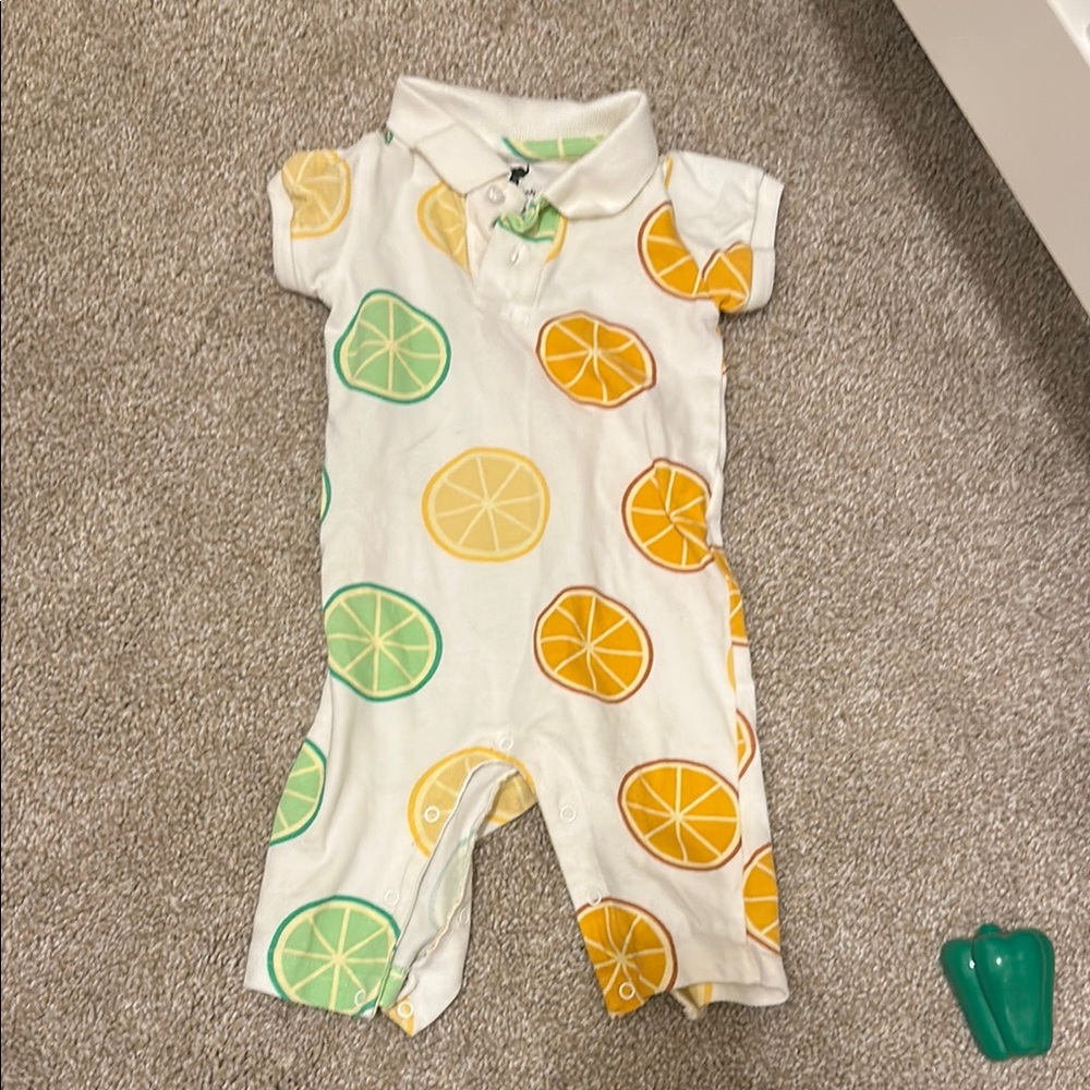 Monica + Andy White and Yellow Citrus Print Bodysuit One Piece 6-9 months
